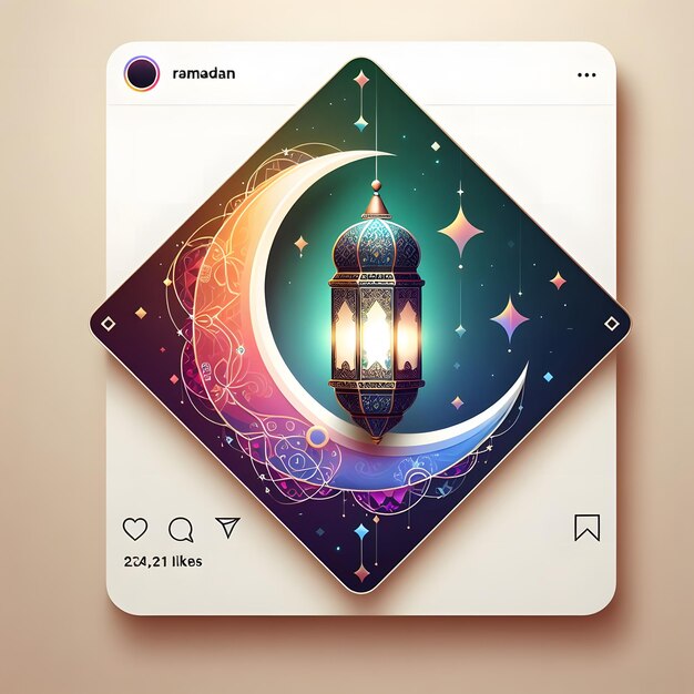 Photo la lanterne de ramadan kareem est une post-story d'illustration instagram avec un magnifique croissant.