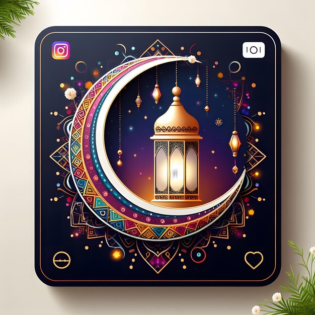 Photo la lanterne de ramadan kareem est une post-story d'illustration instagram avec un magnifique croissant.