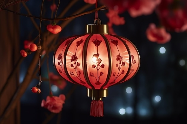 Lanterne rouge chinoise dans la nuit créée avec l'IA générative