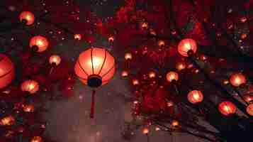 Photo lanterne rouge, nouvel an chinois, sur, arbre