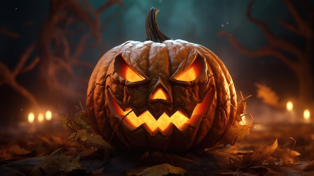 La lanterne à tête de citrouille d'Halloween sur un fond effrayant