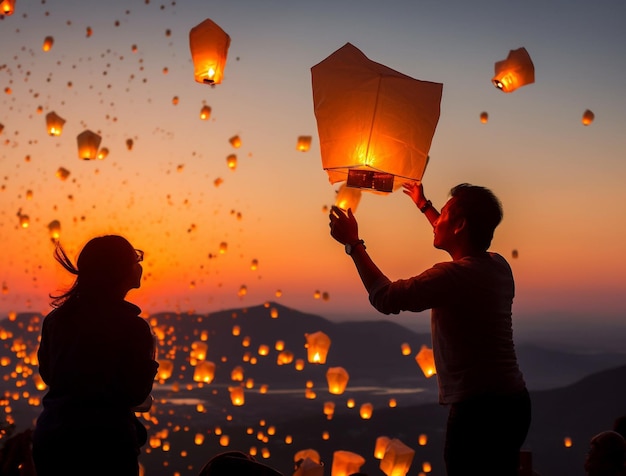 Lanternes célestes de Khom Loy et Khom Fai en Thaïlande