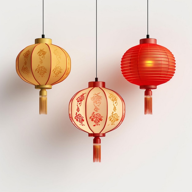 lanternes chinoises accrochées à un fond neutre doux beau fond année lunaire générée par l'IA