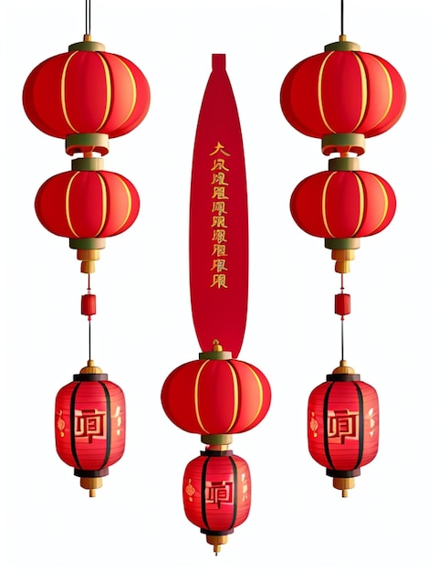 Des lanternes chinoises festives suspendues sur un fond blanc