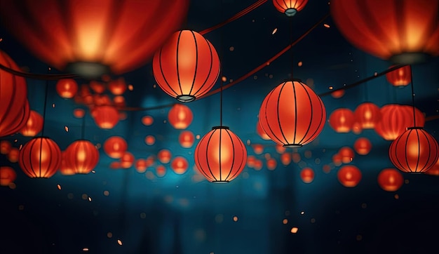 lanternes chinoises sur fond rouge