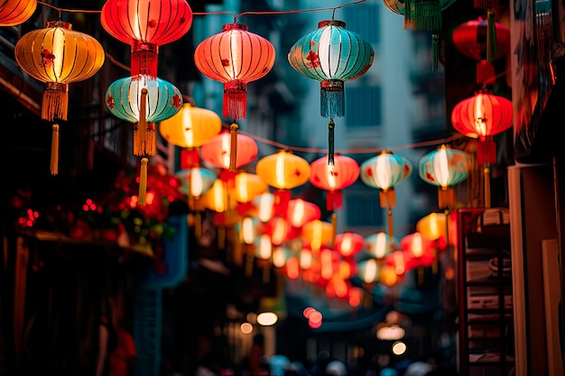 Lanternes du Nouvel An chinois dans la rue de la ville de Chine