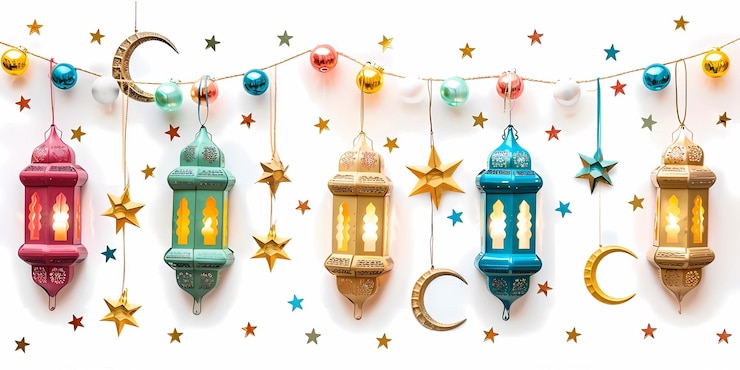Photo lanternes du ramadan avec des étoiles et de la lune