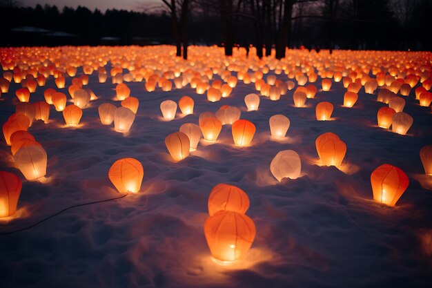 Les lanternes lumineuses de Noël dans la neige