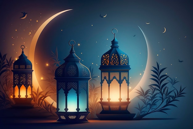 Photo lanternes et mosquées du concept du ramadan image générée par la technologie ai