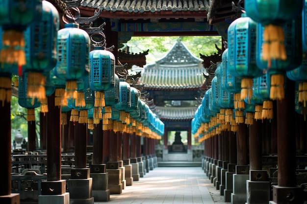 Les lanternes avec des mots chinois signifient dieu de la terre dans le temple