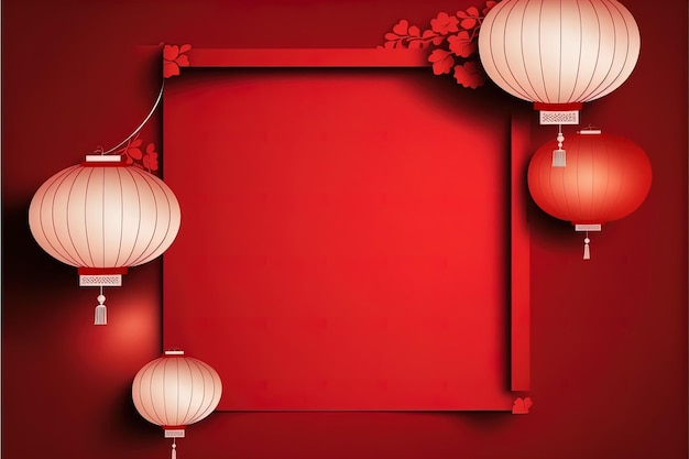 Lanternes en papier chinois rouges dans le ciel nuageux sur le rouge