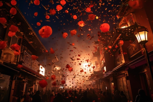 Lanternes en papier traditionnelles chinoises dans la rue chinoise célébrant le Nouvel An