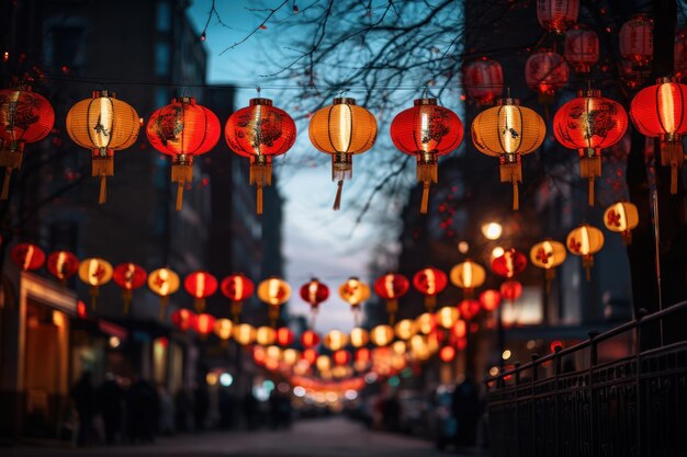 Photo lanternes en papier traditionnelles chinoises dans la rue chinoise célébrant le nouvel an