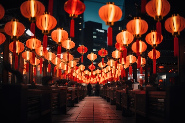 Lanternes en papier traditionnelles chinoises dans la rue chinoise La Chine célèbre le Nouvel An