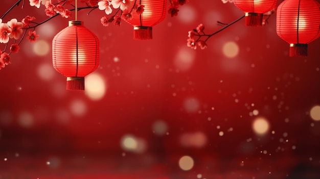Lanternes rouges festives sur une image de fond chaude
