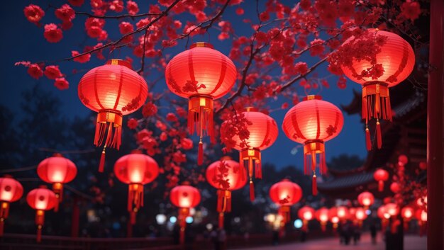 Lanternes rouges suspendues à un arbre