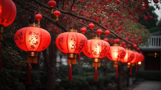 Lanternes rouges suspendues à un arbre