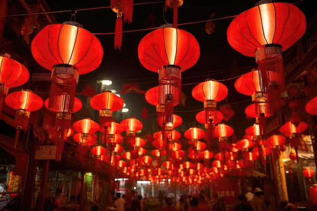 Des lanternes rouges vibrantes illuminent le marché du Nouvel An chinois traditionnel Nouvel An chinois AI générative