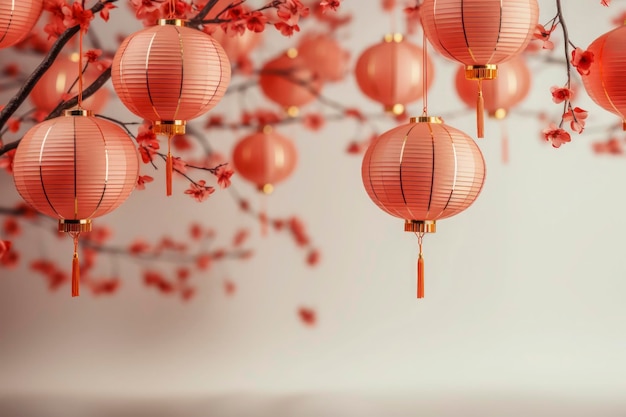 Lanternes traditionnelles chinoises décorées de fleurs