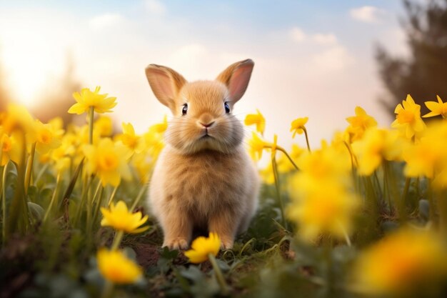 Le lapin adorable sur la prairie de printemps vert AI générative