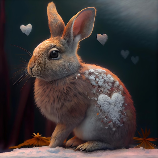 Lapin amoureux des coeurs de neige AI générative