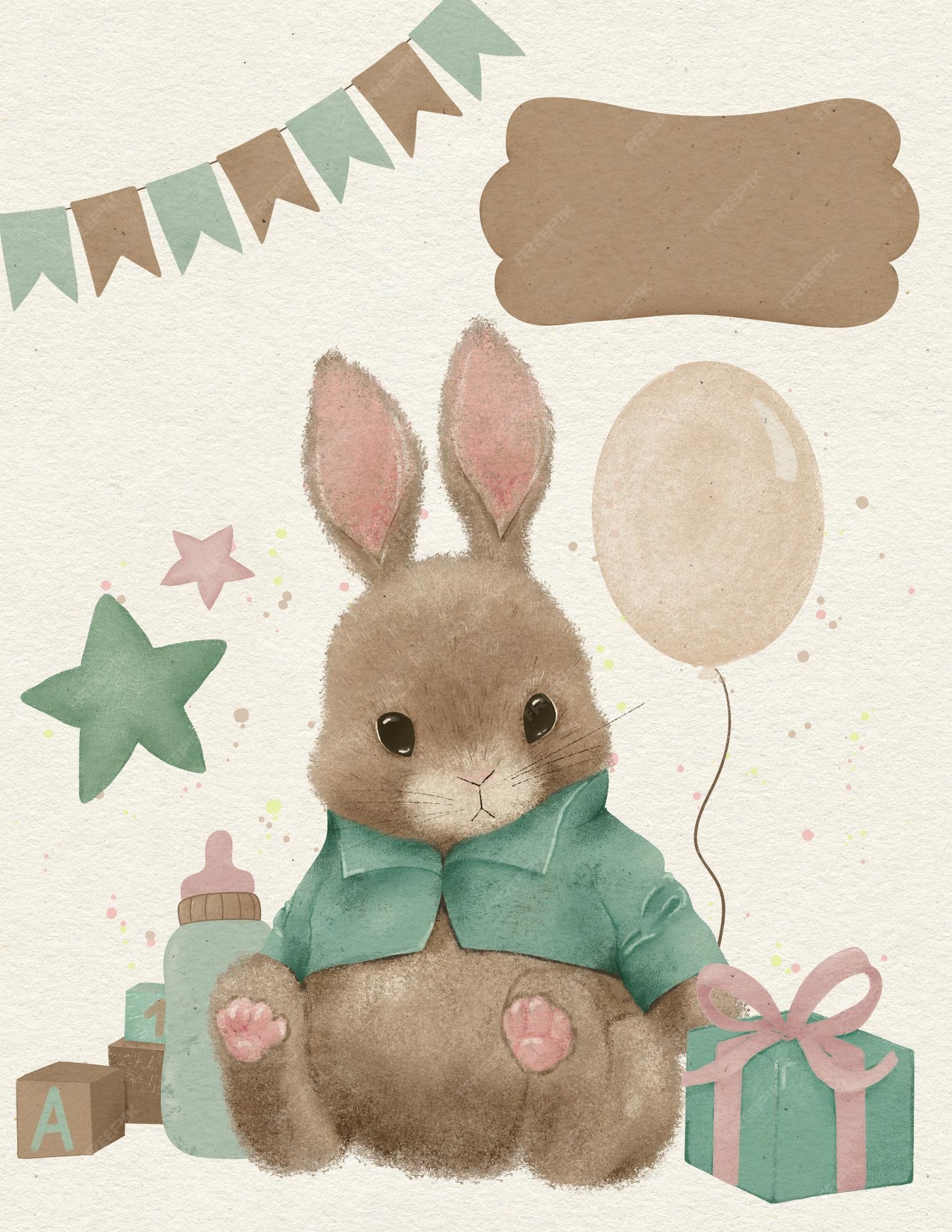 Lapin D'anniversaire De Décor D'art De Mur De Chambre D'enfants, Affiche De  Pépinière, Premier Anniversaire De Cadeau, Lapin De Bois