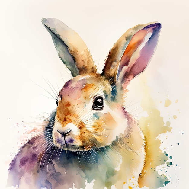 lapin aquarelle sur fond blanc