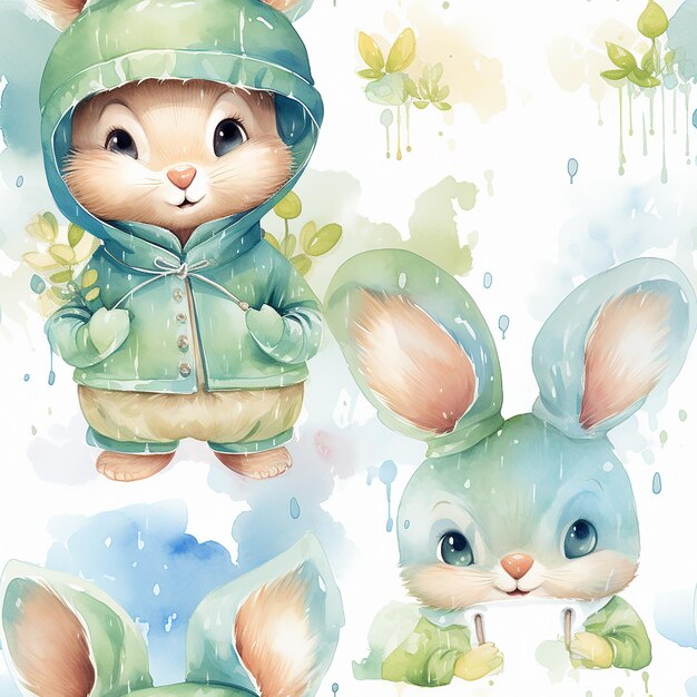 Photo le lapin à l'aquarelle en imperméable