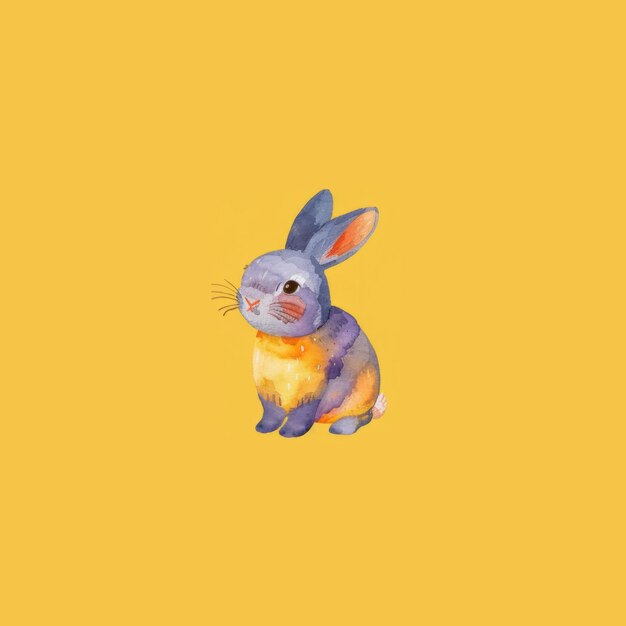 Lapin aquarellé minimaliste PurpleSolo sur fond jaune modèle sans couture