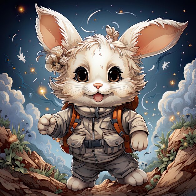 Un lapin astronaute mignon un lapin en tenue spatiale dans un rocher dans le style d'illustrations très détaillées sur le thème de l'aventure Generative Ai