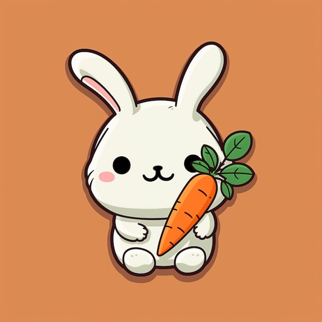 Un lapin de bande dessinée tenant une carotte sur un fond orange