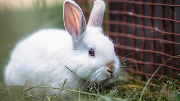 Un lapin blanc dans une cage