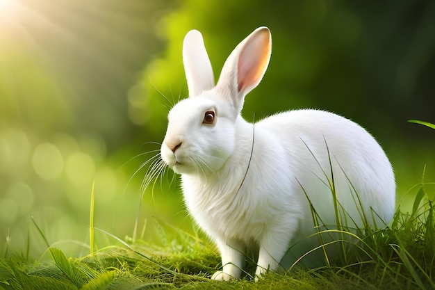 Un lapin blanc dans l'herbe