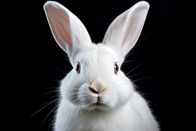 Photo un lapin blanc sur fond noir généré par l'ia