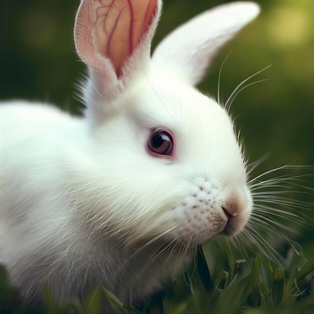 Lapin blanc sur l'herbe