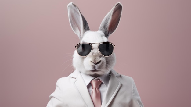 Photo le lapin blanc avec des lunettes de soleil un portrait de célébrité unique dans le style de vray tracing