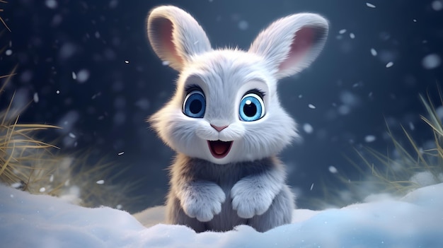 Un lapin blanc mignon en hiver Generative AI