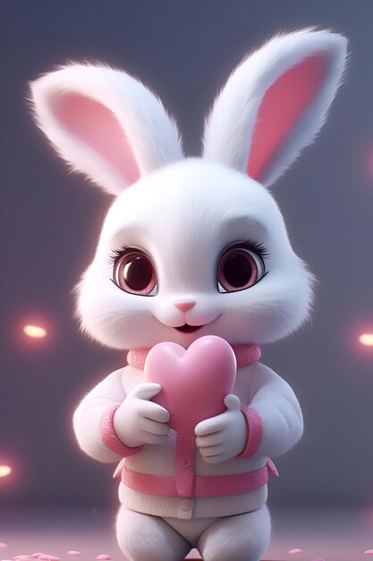 Un lapin blanc et moelleux avec un cœur pour la Saint-Valentin.