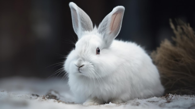 Photo lapin blanc moelleux gros plan