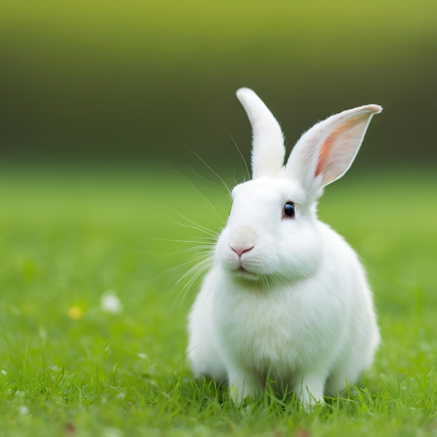 Lapin blanc de Pâques Floride calme portrait complet du corps assis dans un champ vert