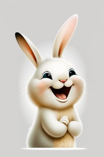 Lapin blanc avec sourire sur son visage et fond ai génératif