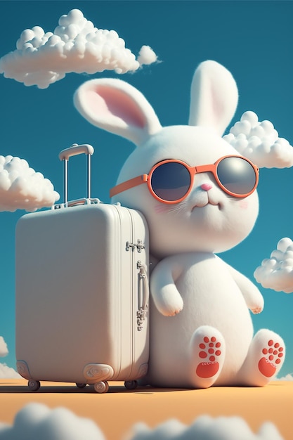 Lapin blanc et valises