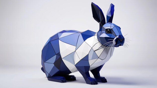 Le lapin bleu et blanc assis sur la table