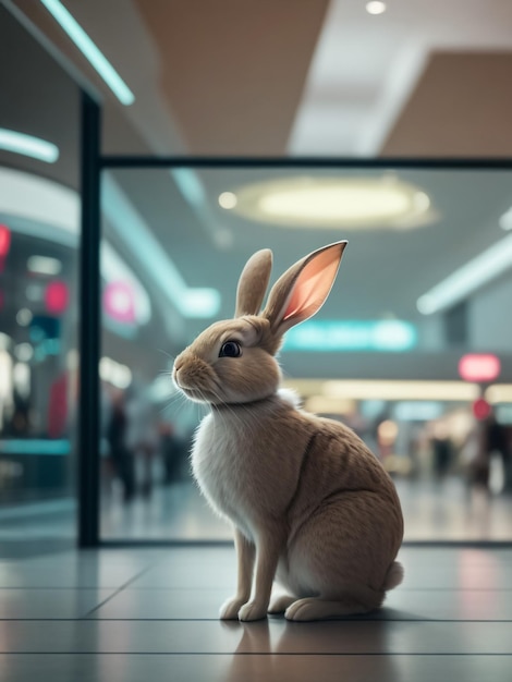 Un lapin brun dans un centre commercial