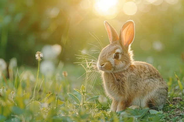 Un lapin brun debout dans le champ