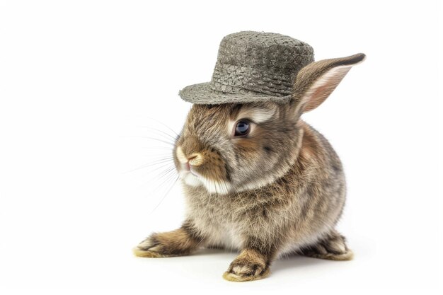 Un lapin et un chapeau sur un fond blanc