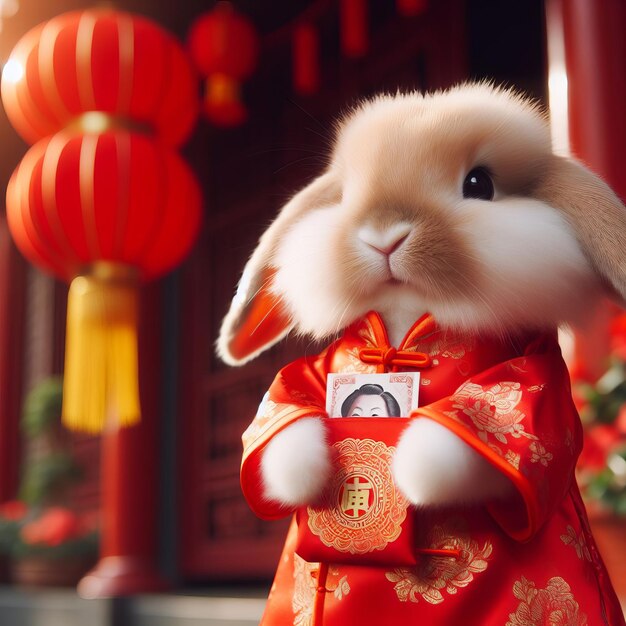 Photo le lapin chinois sur le costume du nouvel an chinois