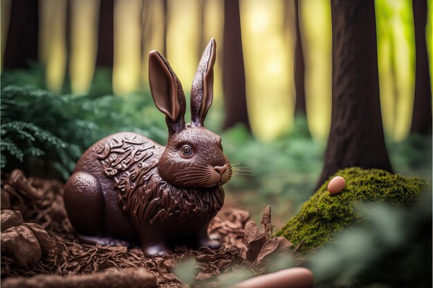 Lapin en chocolat dans une forêt de chocolat Célébration de Pâques