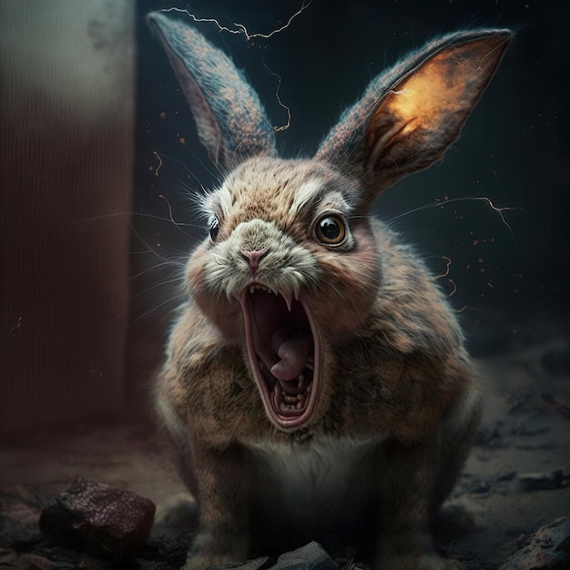 Photo lapin en colère avec la bouche ouverte