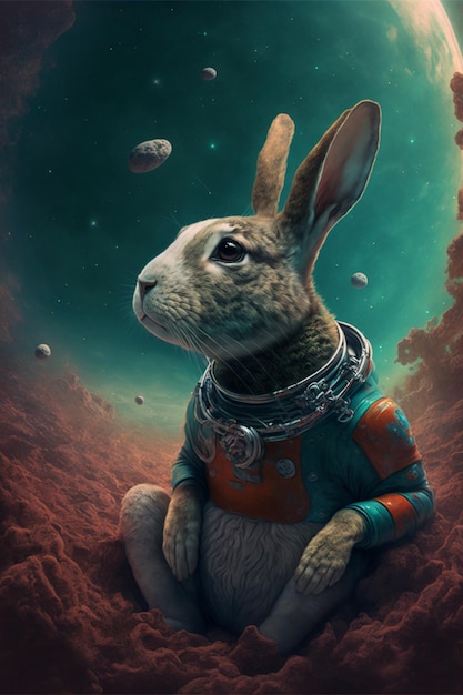 Photo un lapin en combinaison spatiale